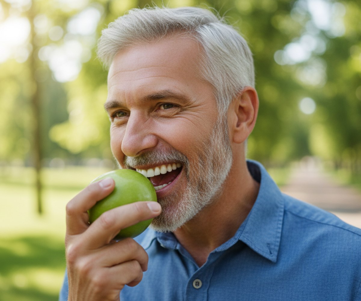 La mela verde è il simbolo universale di denti forti e stabili